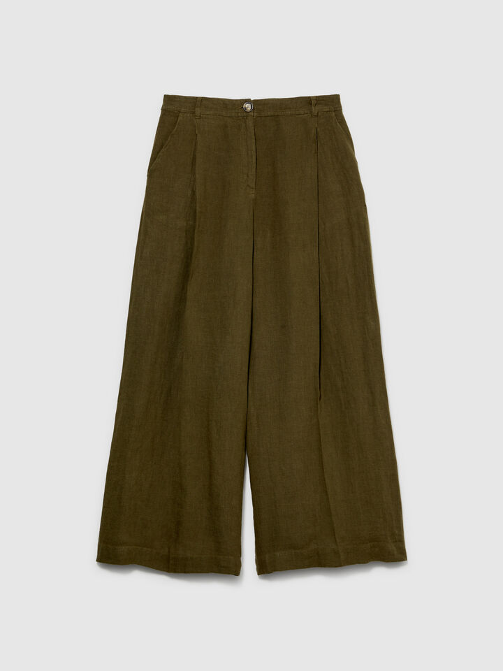 Wide leg 100% linen trousers - women's palazzo trousers - Military Green | Sisley image number 6